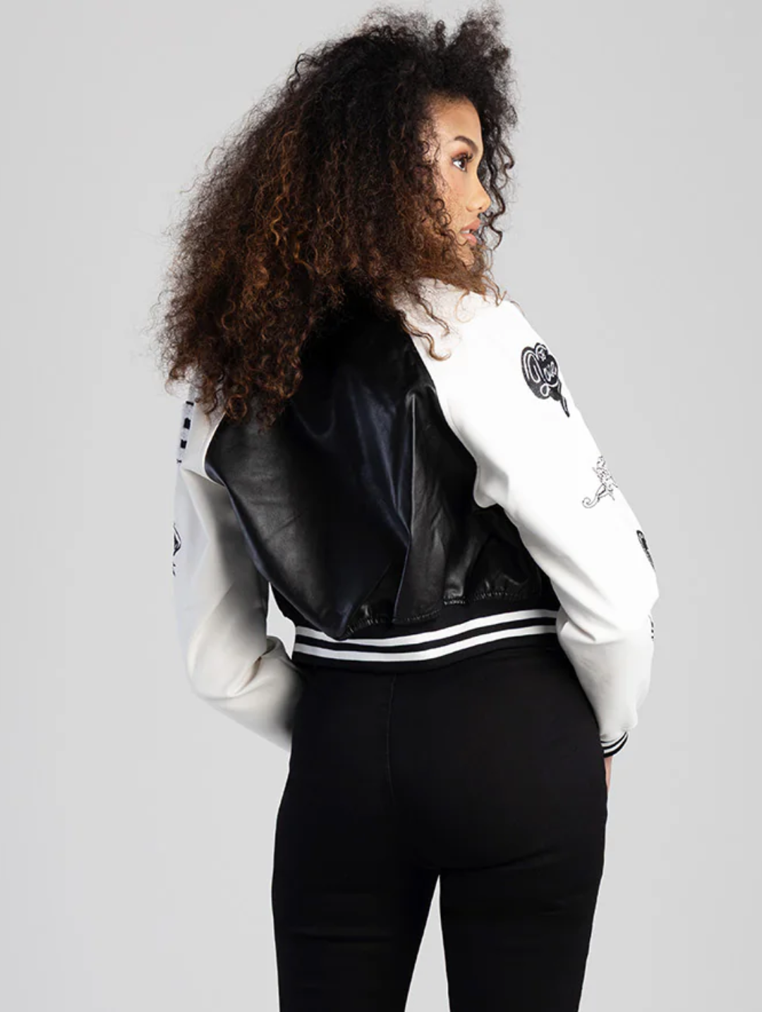 Made The Cut Faux Leather Logo Bomber Jacket - Black/White