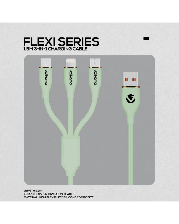 Flexi Series 3-in-1 Charging Cable - Green
