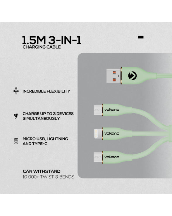 Flexi Series 3-in-1 Charging Cable - Green
