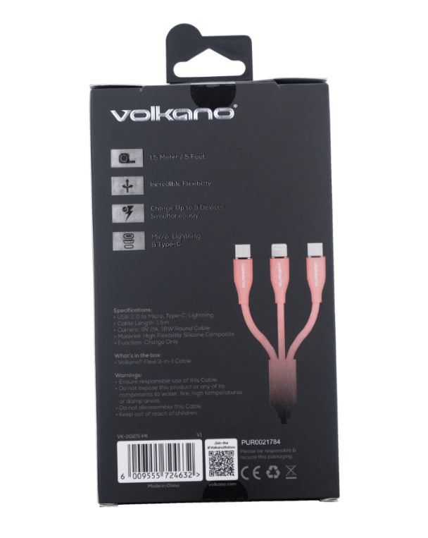 Flexi Series 3-in-1 Charging Cable - Pink