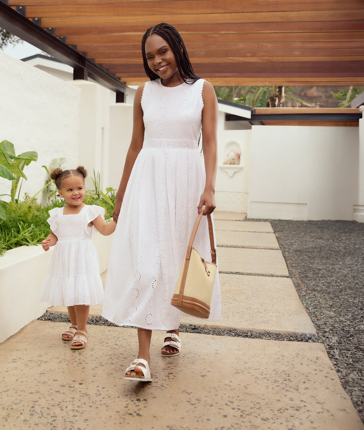 Scalloped Fit & Flare Anglaise Midi Dress - White
