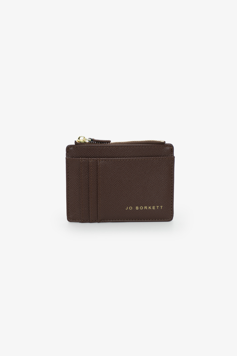 Jessica Pebble Surface Cardholder With Embossed Logo - Brown