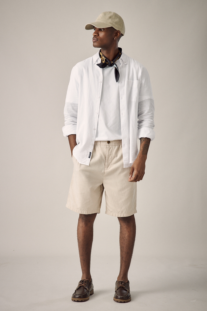 Linen Blend Elasticated Short - Stone