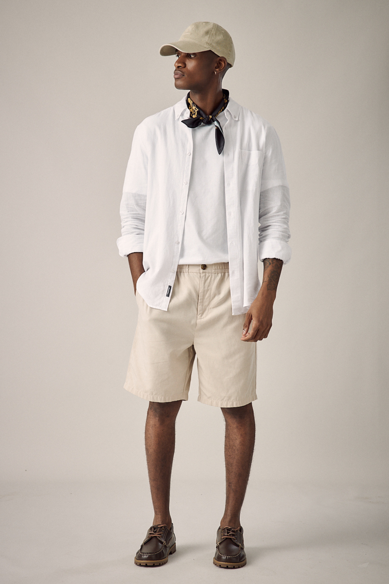 Linen Blend Elasticated Short - Stone