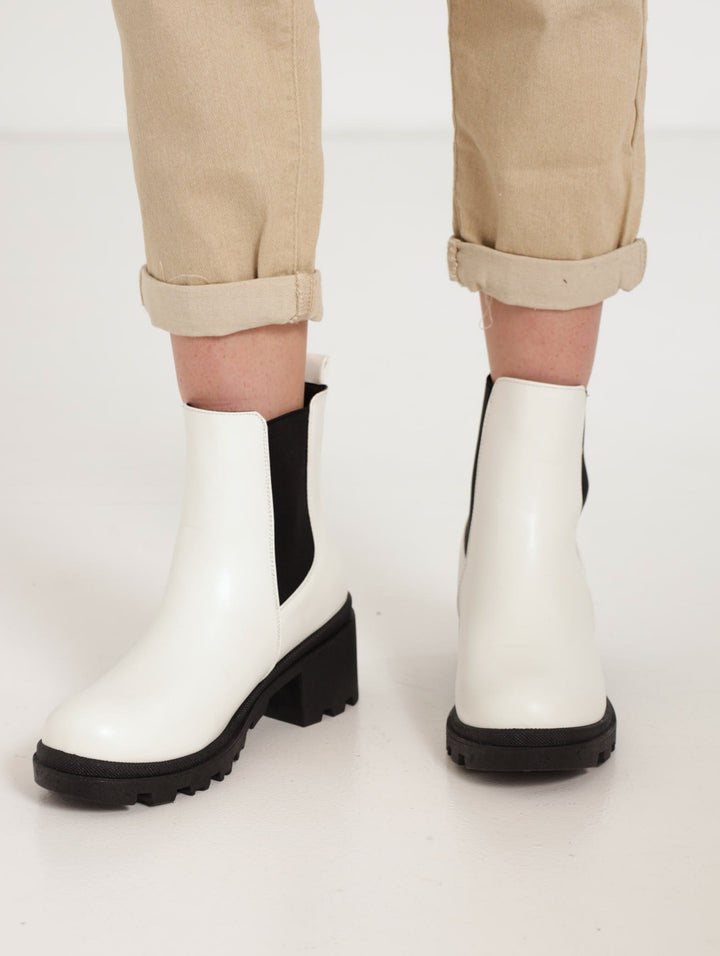 Ladies Chunky Chelsea Ankle Boot - White