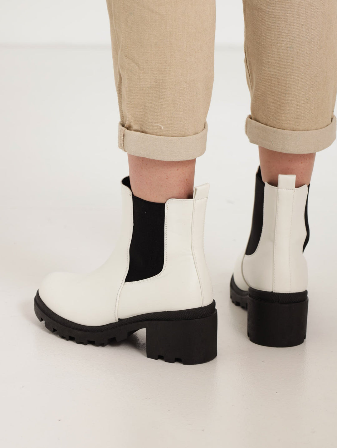 Ladies Chunky Chelsea Ankle Boot - White