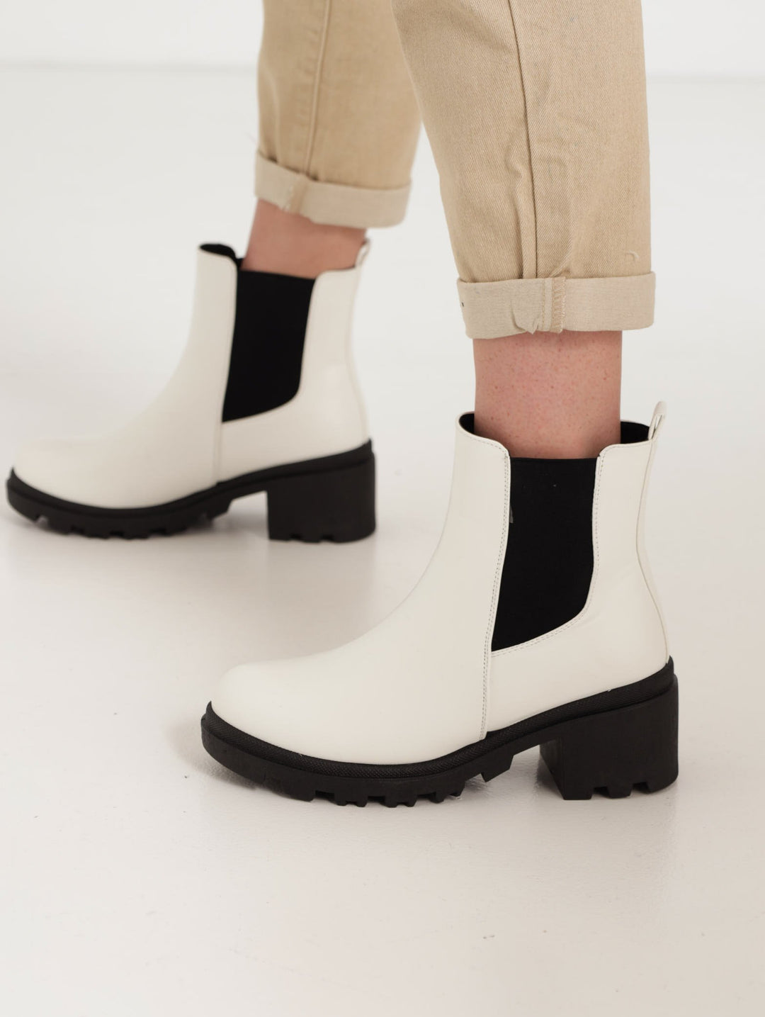 Ladies Chunky Chelsea Ankle Boot - White