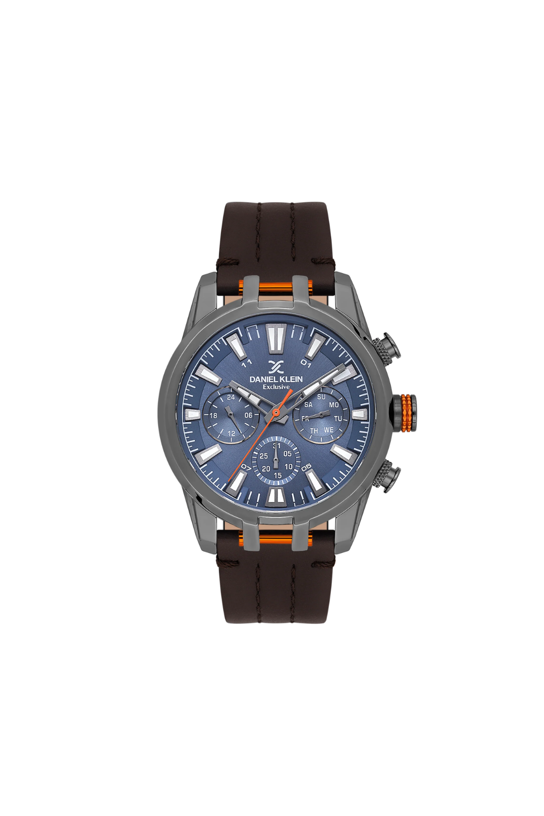 Gunmetal Case & Blue Dial With Brown Strap - Gunmetal