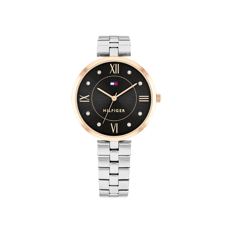 Ella Stainless Steel Case & Bracelet With Black Dial Watch - Silver