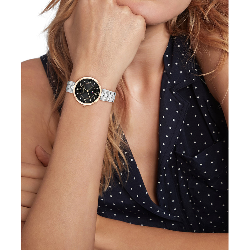 Ella Stainless Steel Case & Bracelet With Black Dial Watch - Silver