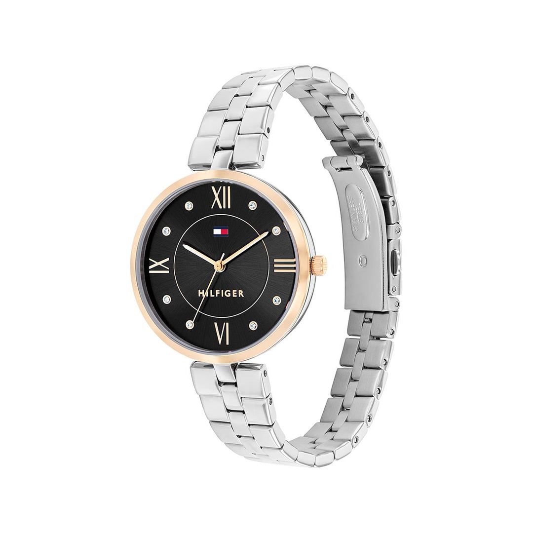 Ella Stainless Steel Case & Bracelet With Black Dial Watch - Silver