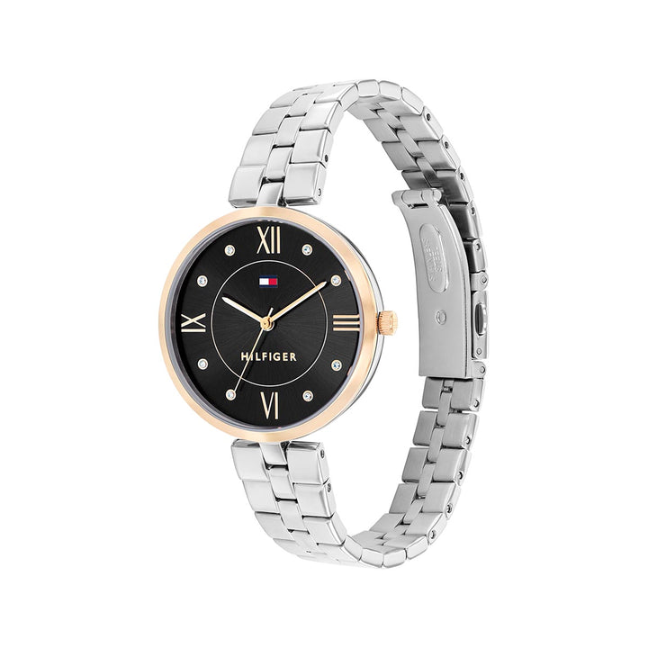 Ella Stainless Steel Case & Bracelet With Black Dial Watch - Silver