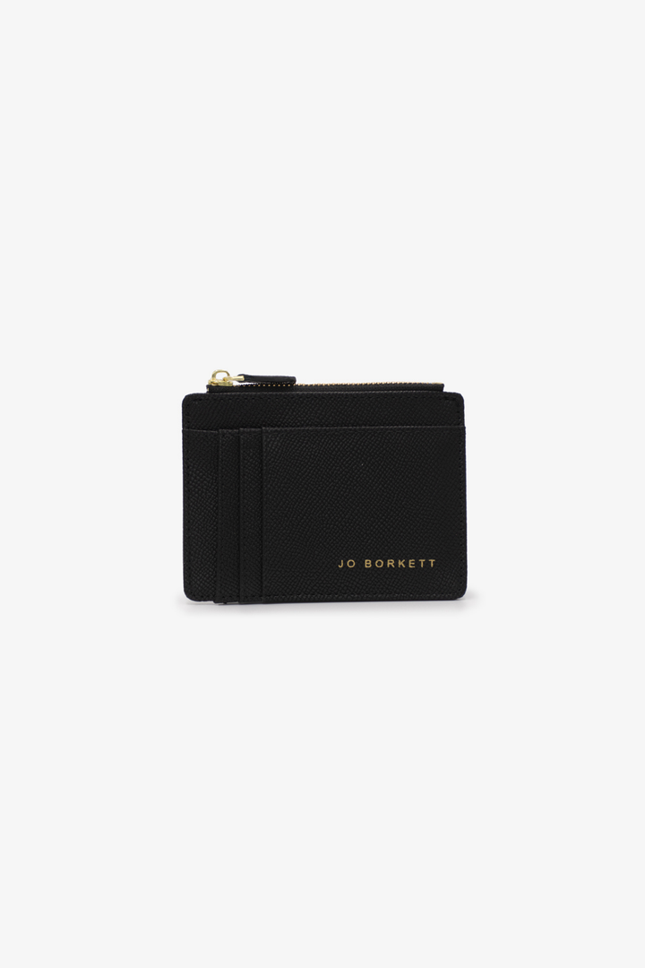 Jessica Pebble Surface Cardholder With Embossed Logo - Black