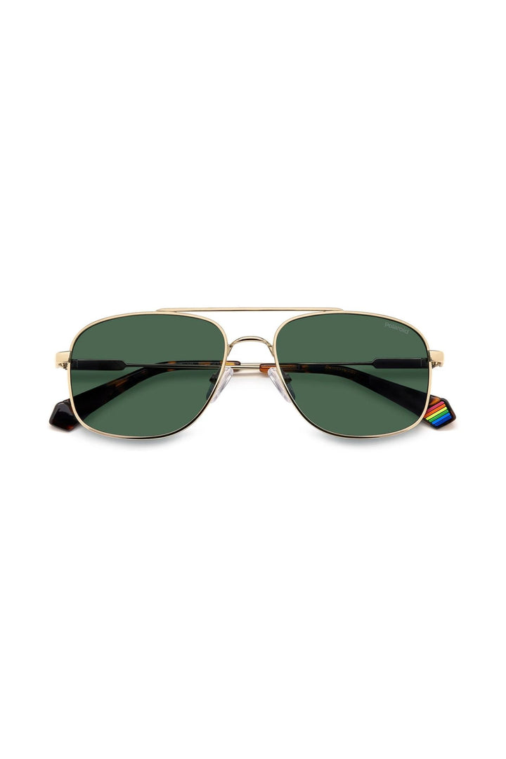 Rectangle Gold Frame Green Lens - None