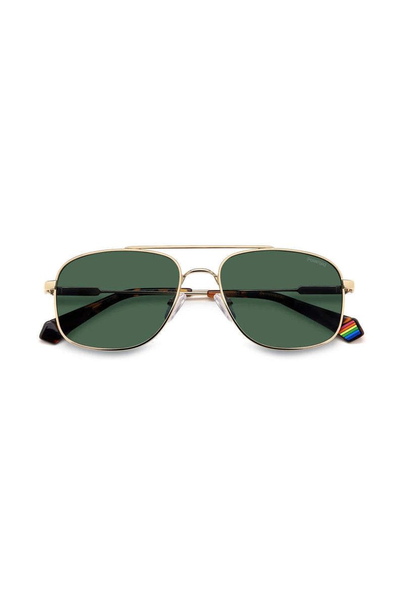 Rectangle Gold Frame Green Lens - None
