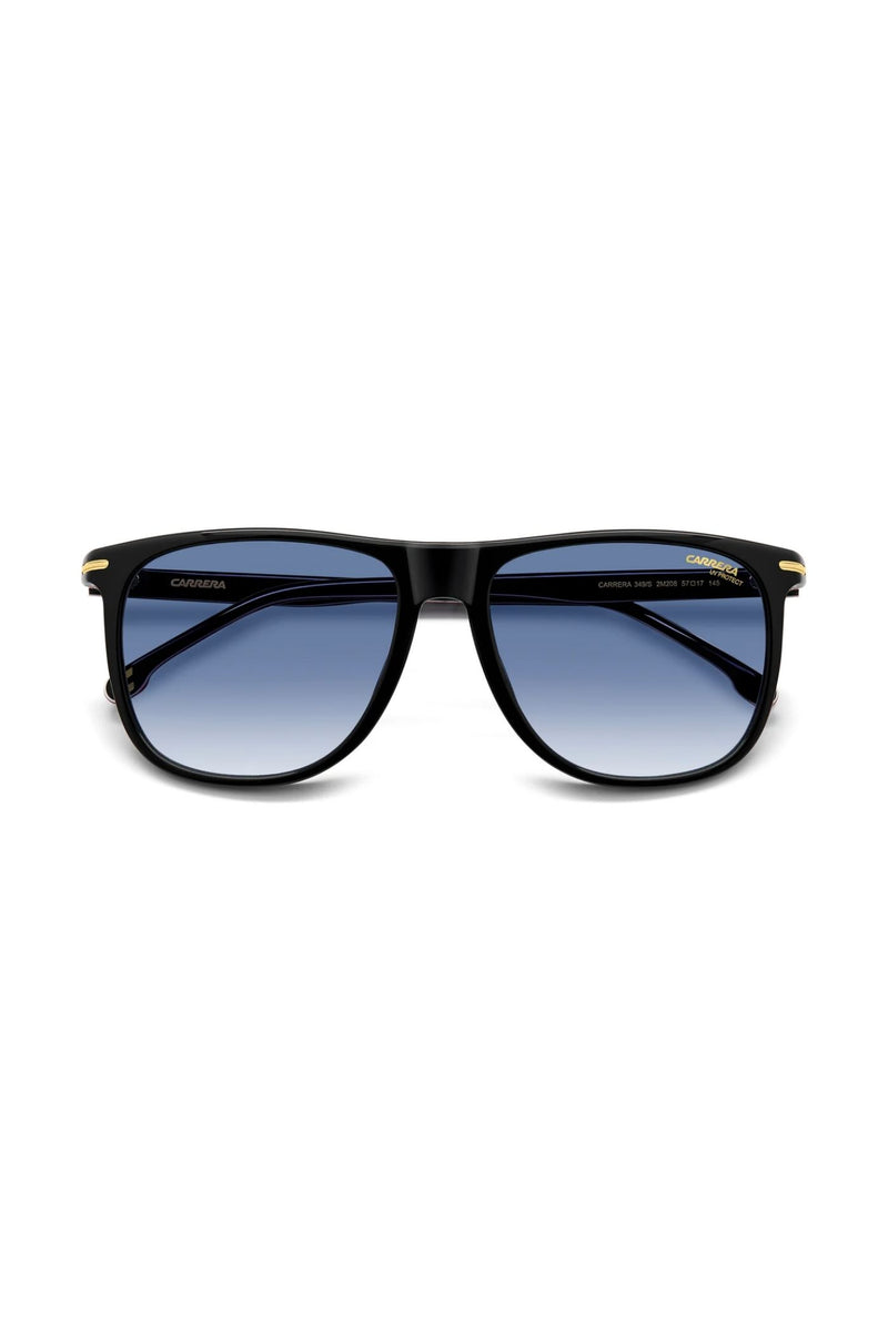 Rectangle Black Gold Frame Blue Lens - None