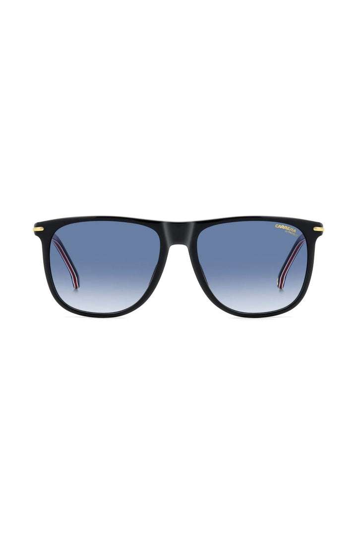Rectangle Black Gold Frame Blue Lens - None