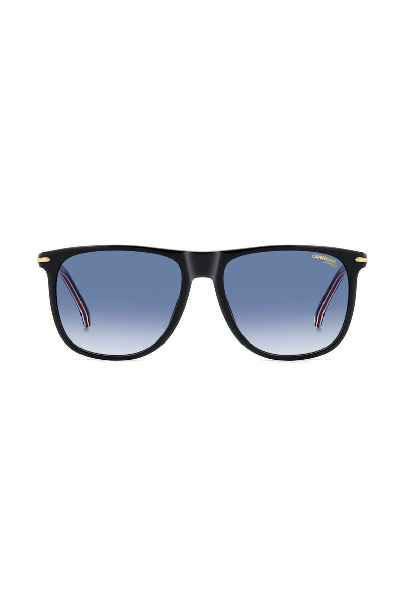 Rectangle Black Gold Frame Blue Lens - None