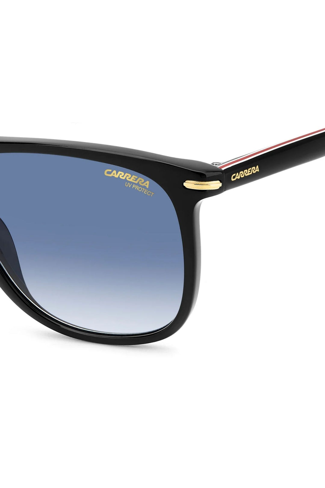 Rectangle Black Gold Frame Blue Lens - None