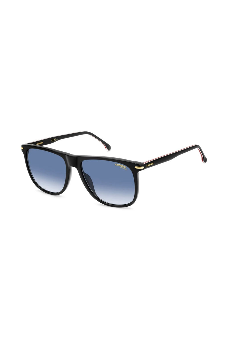 Rectangle Black Gold Frame Blue Lens - None