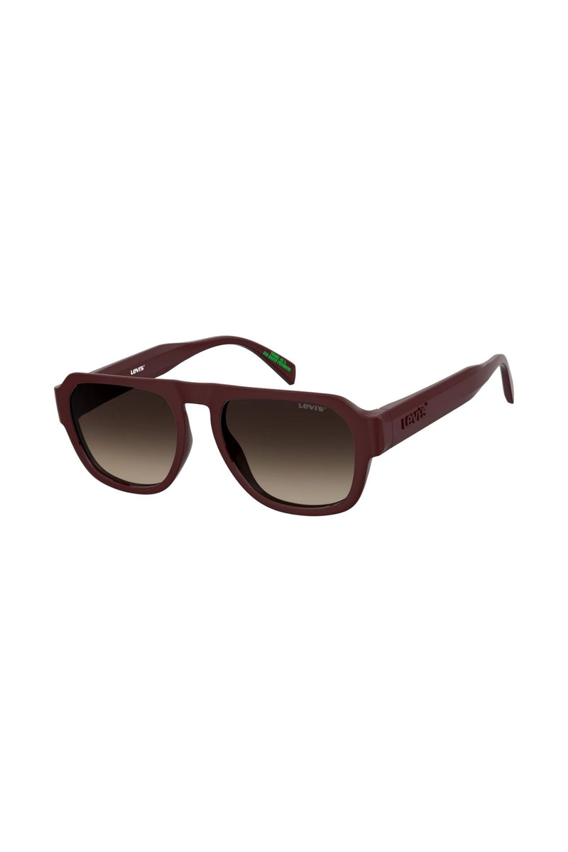 Unisex Rectangle Burgundy Frame Brown Lens - None