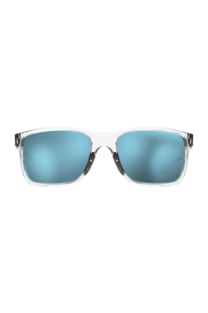 Rectangle Crystal Black Frame Blue Lens Sunglasses