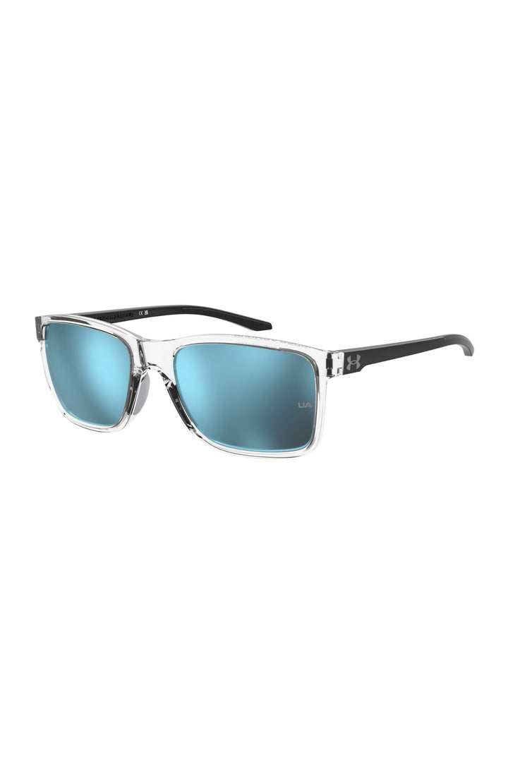 Rectangle Crystal Black Frame Blue Lens Sunglasses