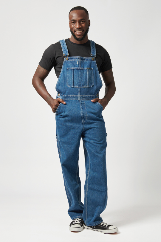 Regular Relaxed Straight Leg Denim  Dungaree - Med Wash