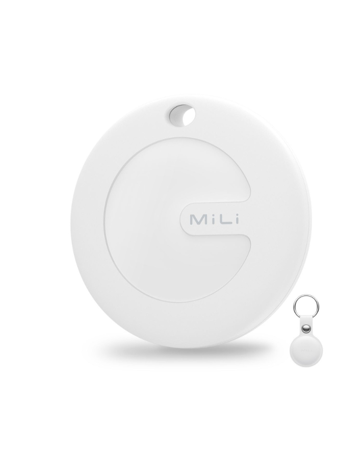 MiTag Apple Compatible Tag with Leather Keychain - White