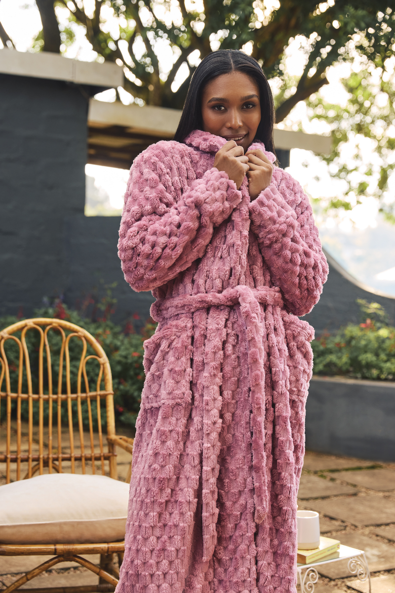 Embossed Chunky Waffle Wrap Gown - Purple