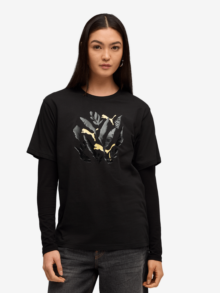 Graphic Relaxed Leaf Tee - Black