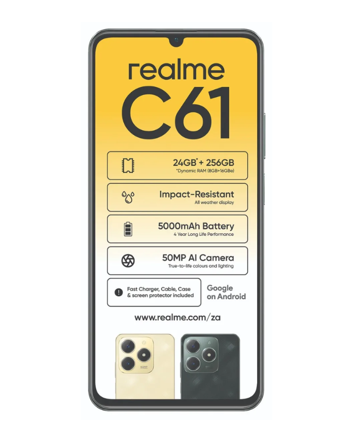 C61 8GB + 256GB 4G Dual Sim Cellphone - Gold - Box Bundle