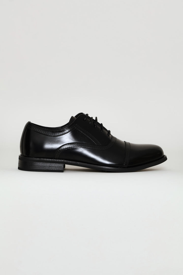 Toe Cap Detail Formal Lace Up Oxford Shoe - Black