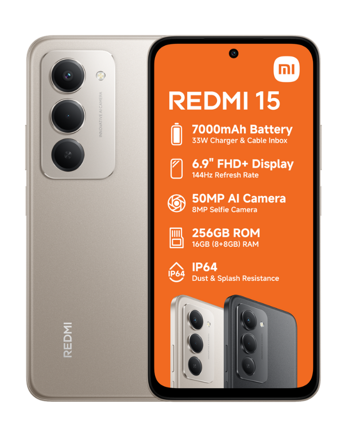 Redmi 15 Dual Sim (8+256GB) Cellphone - Titan Grey