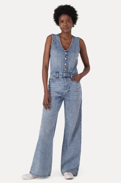 Denim Vest Wide Leg Jumpsuit