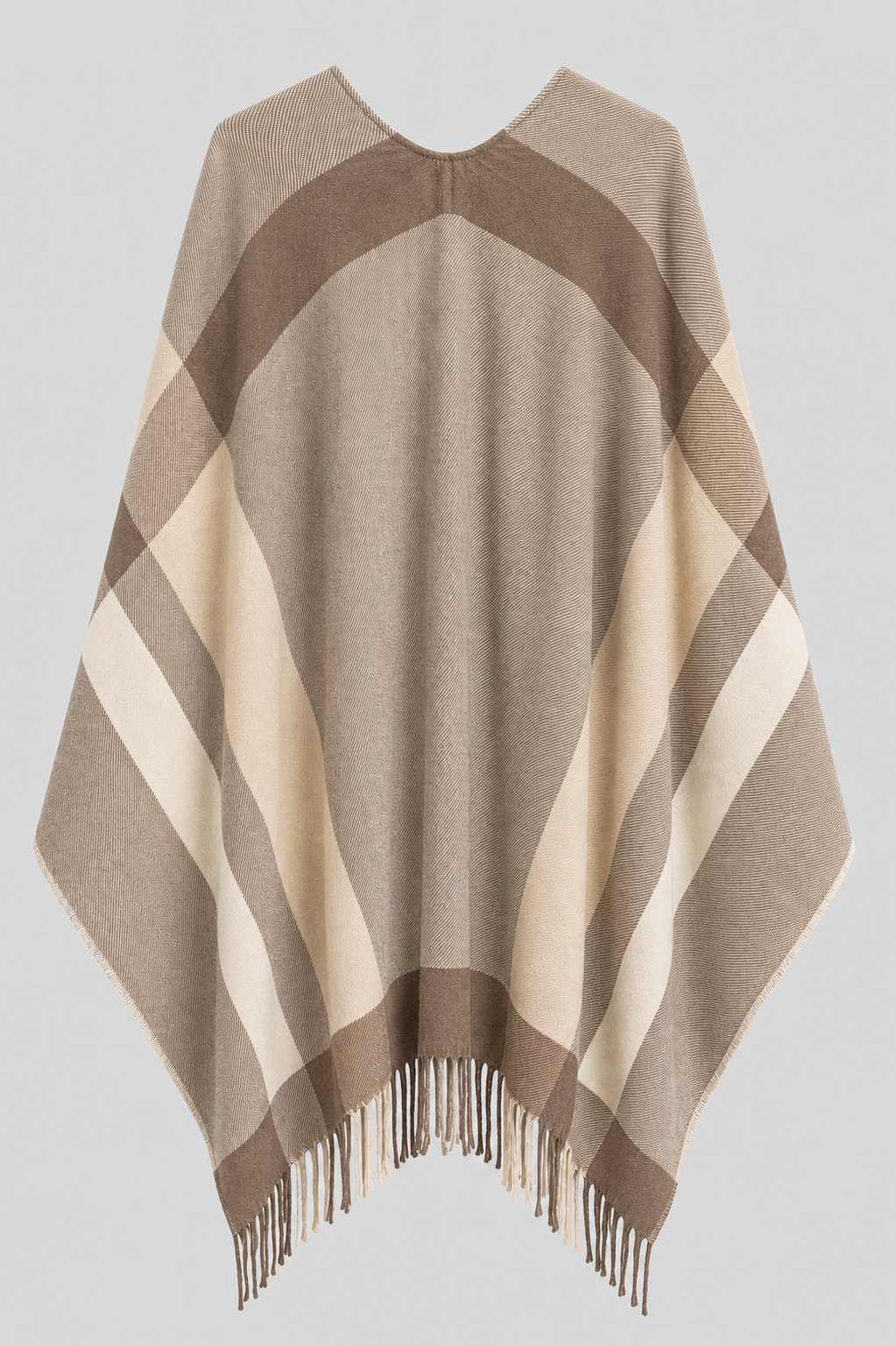 Colour Block Tassel Cape - Tan