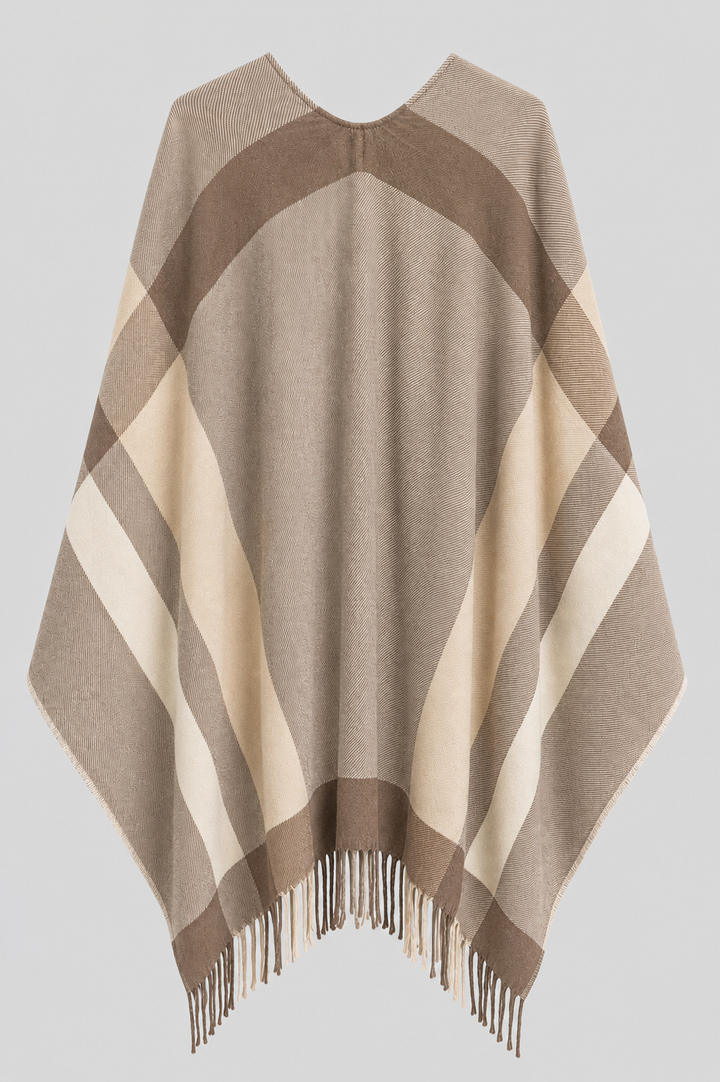 Colour Block Tassel Cape - Tan
