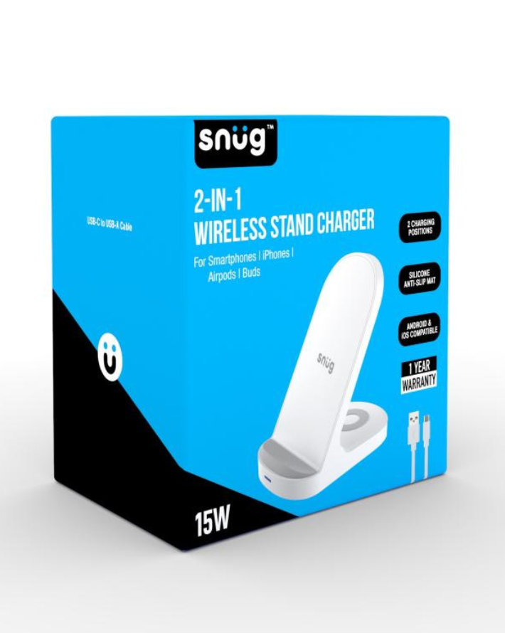 2-in-1 Wireless Charger Stand 15w Hybrid White