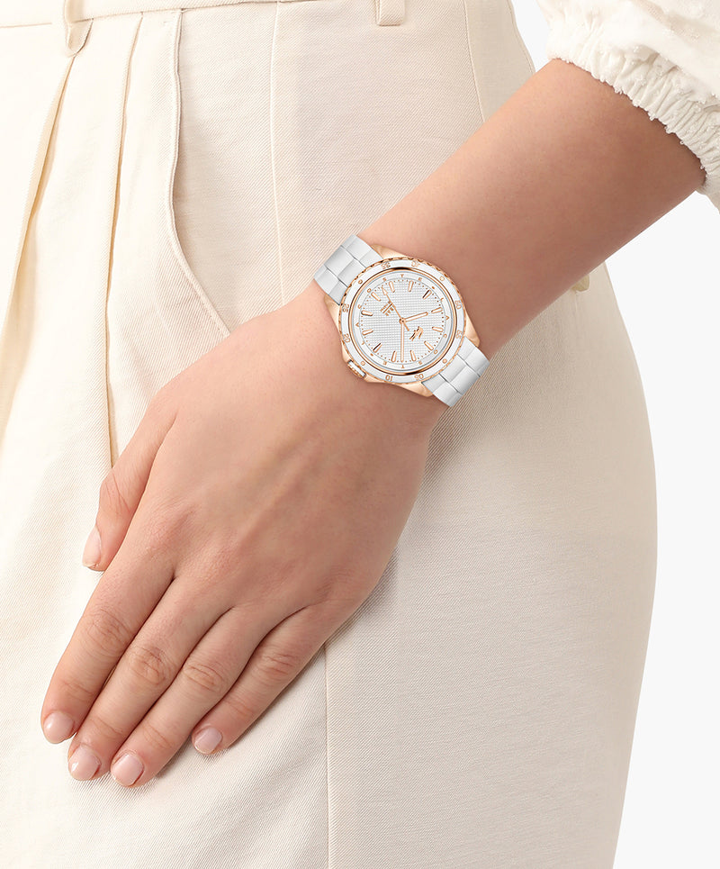 Santorini CG Ionic Plated Stainless Steel Case With White Silicone Strap