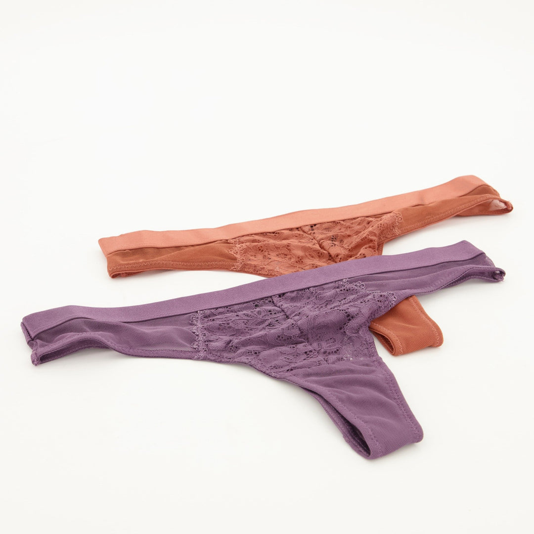 Ladies 2pc Ladder G-String Panties - Redwood/Purple