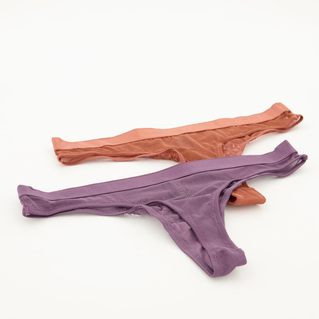 Ladies 2pc Ladder G-String Panties - Redwood/Purple