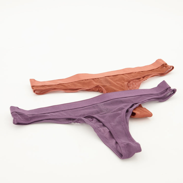 Ladies 2pc Ladder G-String Panties - Redwood/Purple