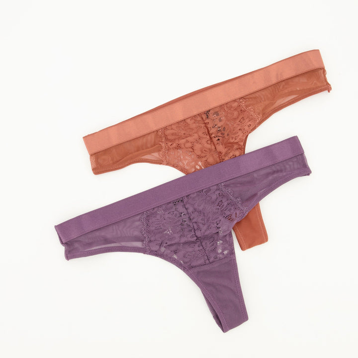 Ladies 2pc Ladder G-String Panties - Redwood/Purple