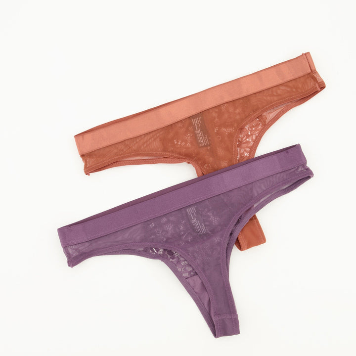 Ladies 2pc Ladder G-String Panties - Redwood/Purple