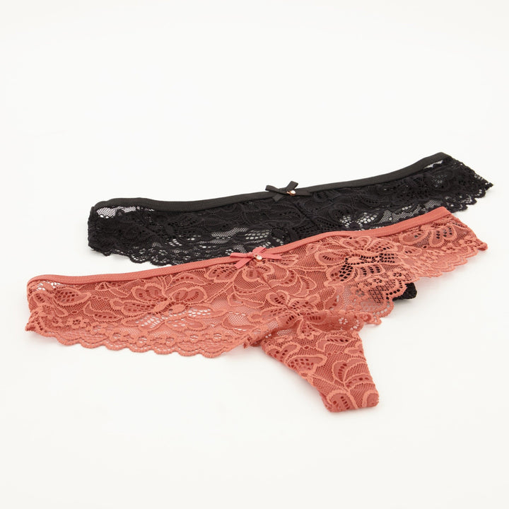 Ladies 2pc G-String Panties - Rosetta/Black
