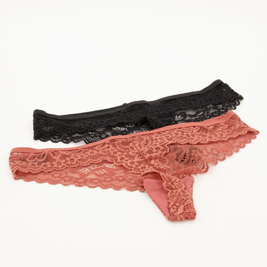 Ladies 2pc G-String Panties - Rosetta/Black