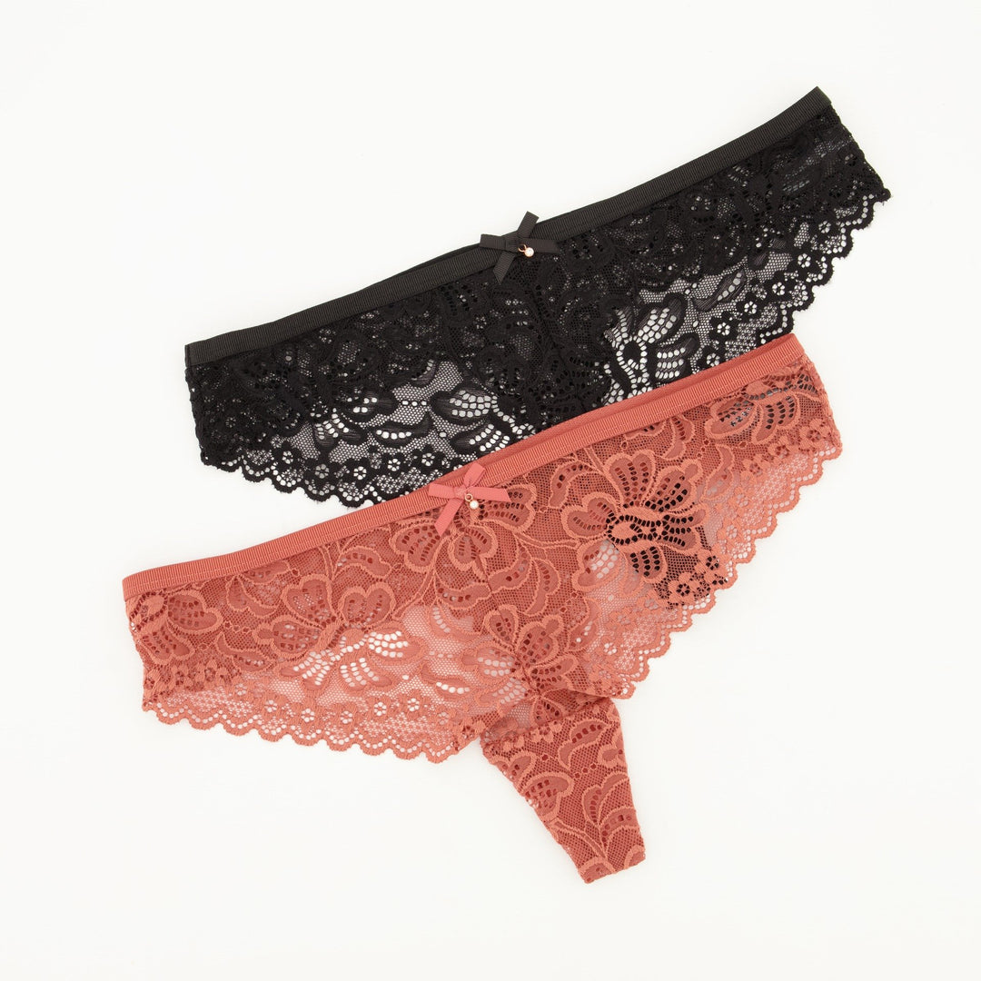 Ladies 2pc G-String Panties - Rosetta/Black