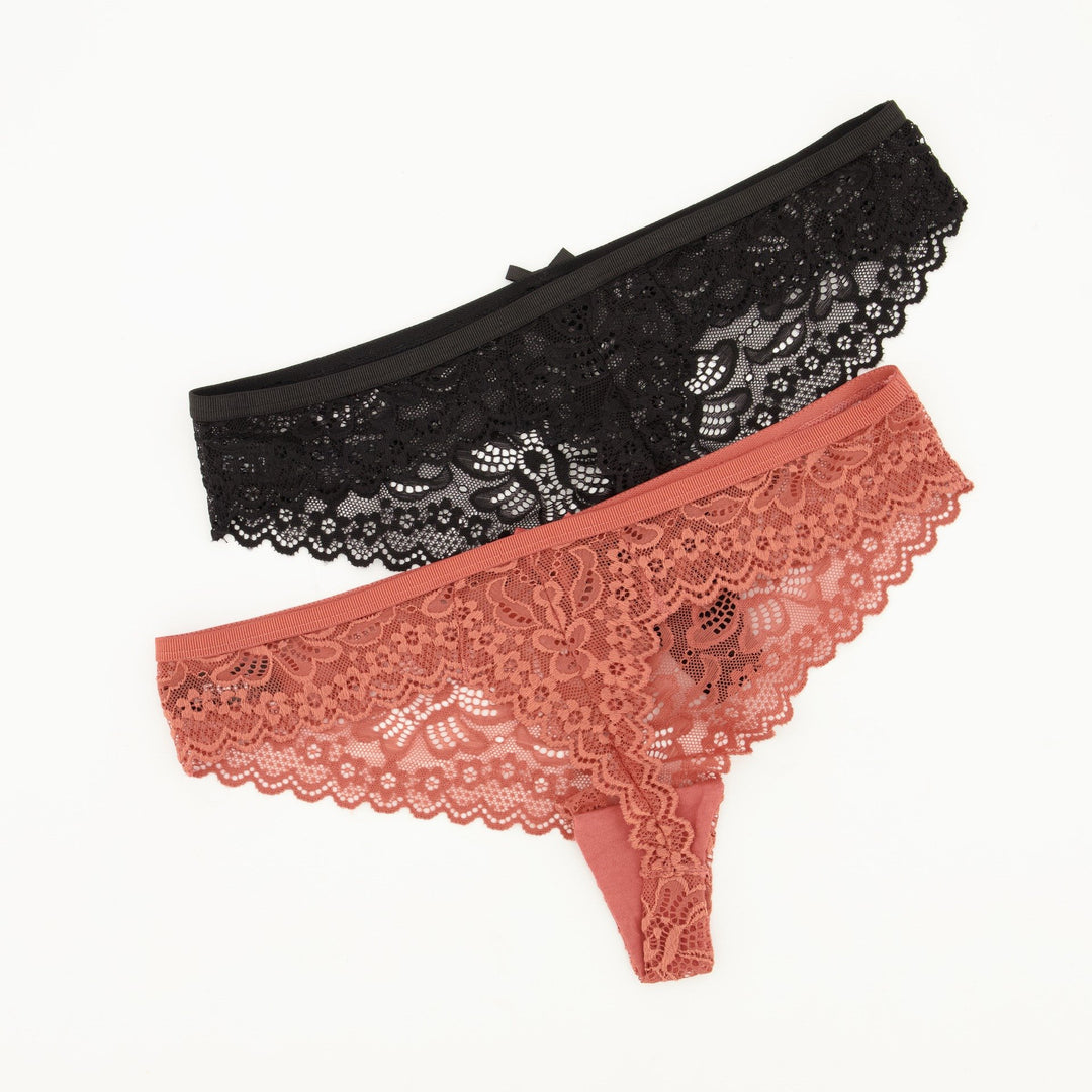 Ladies 2pc G-String Panties - Rosetta/Black
