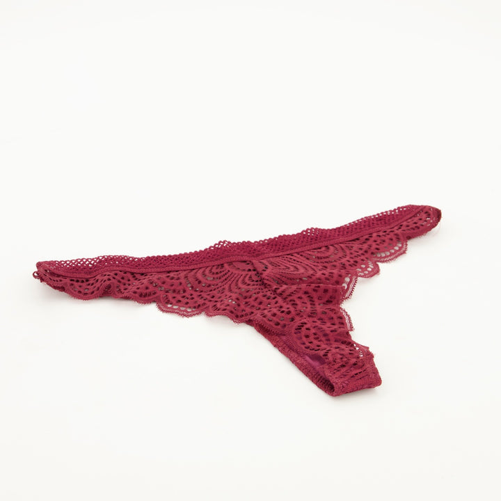 Ladies Swirl Lace G-String Panty - Winter Red