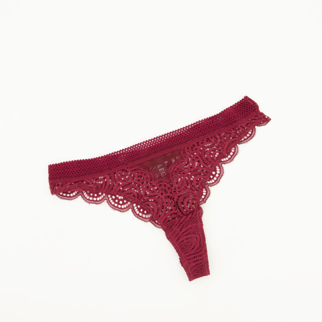 Ladies Swirl Lace G-String Panty - Winter Red